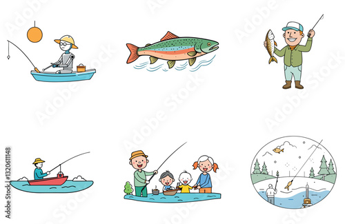 Dark Background Fishing Tackle Bundle. Organized Lures Collection Icons