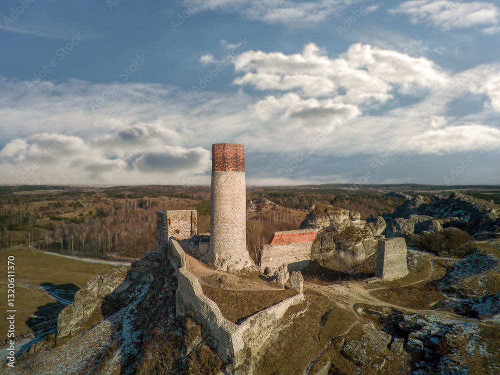 Ruins of a medieval castle in the village of Olsztyn near Częstochowa, Poland.