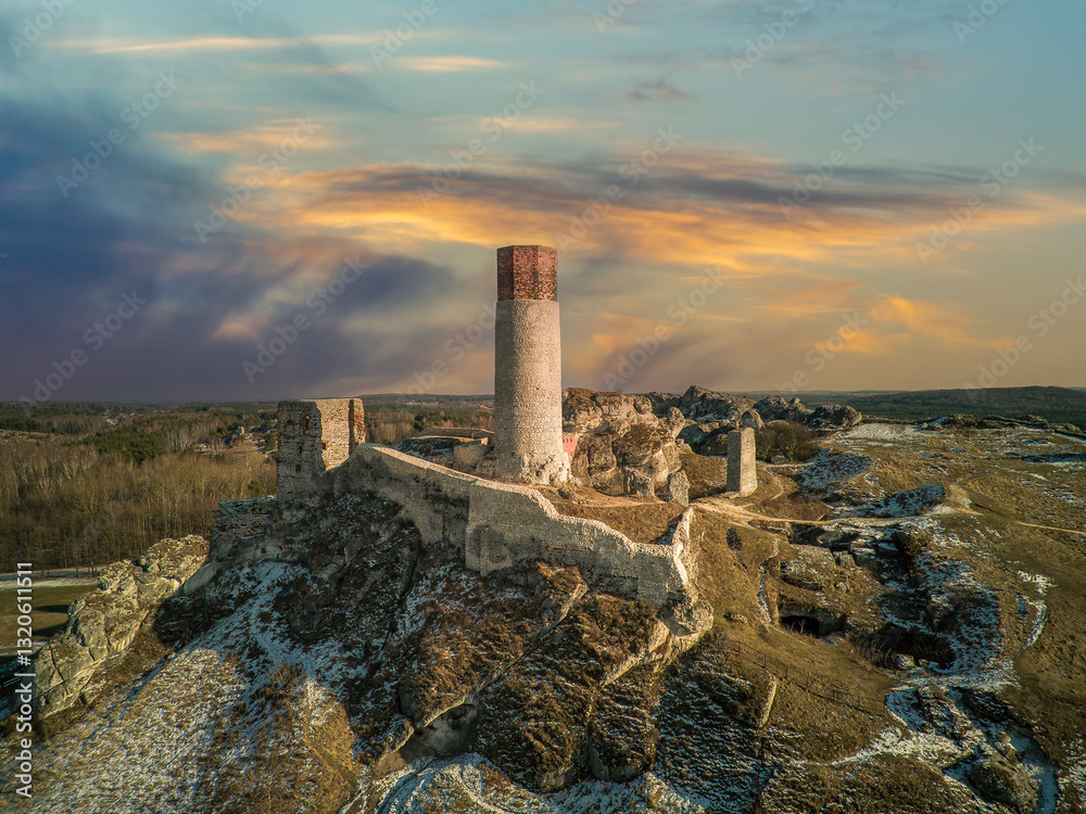 Ruins of a medieval castle in the village of Olsztyn near Częstochowa, Poland.