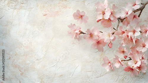 Wallpaper with cherry blossom decoration on a plain background