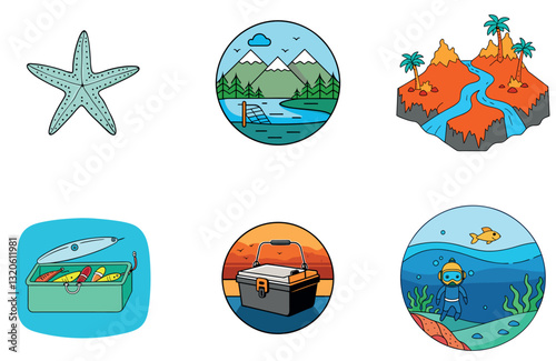 Winter Fishing Bundle. Trout & Tackle Collection Icons
