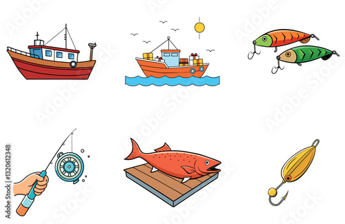 Dramatic Ocean Storm Fishing Bundle. A Fisherman's Catch Collection Icons