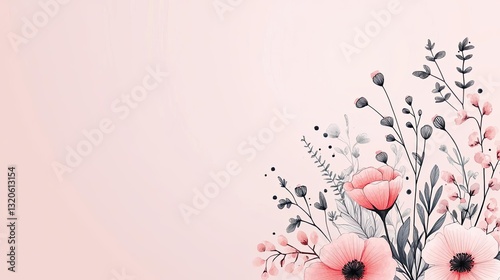 Floral illustration abstract background idea. Elegant floral arrangement with soft pastels and delicate details on a light background.