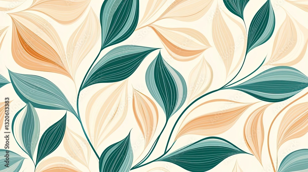 Fototapeta premium Floral illustration abstract background idea. Elegant floral pattern featuring soft, colorful leaves in gentle hues.