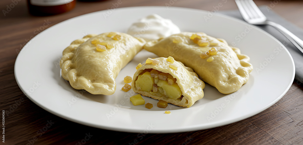 Polish pierogi with a soft dough, filled with potatoes and onions Polish pierogi with a soft dough, filled with potatoes and onions