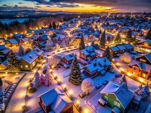 Wallpaper Mural Aerial View Christmas Lights Suburban Homes Winter Night Torontodigital.ca