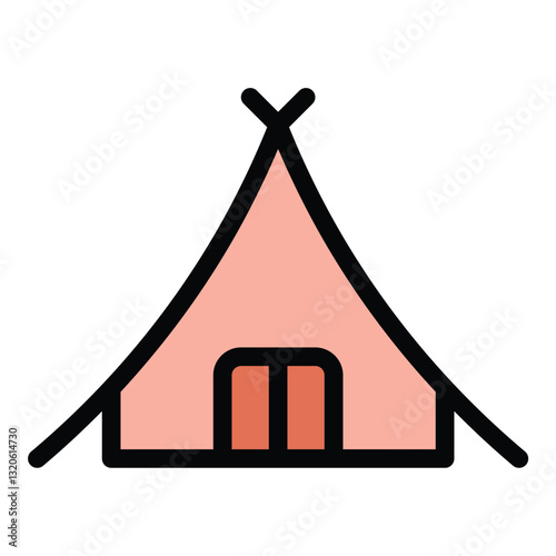 Tent icon in flat line style representing camping outdoor adventure and temporary shelter ideal for travel nature and survival concepts.