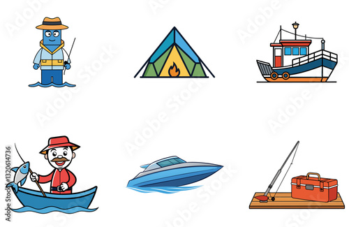 Man's Proud Fishing Bundle. A Large Catch Collection Icons