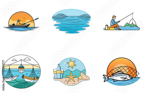 Clear Water Fishing Bundle. Bass & Smallmouth Catch Collection Icons