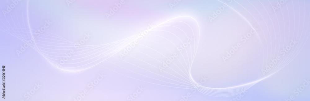 Abstract pastel purple gradient background with white subtle wavy lines - futuristic minimalist vector illustration. Elegant pale curved stripes, smooth dynamic swooshes. Light clean design template.