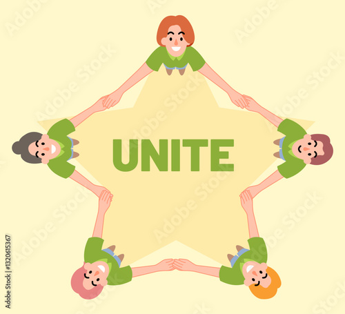 A stack of hands of a multinational people making a gesture of unity cohesion and support
