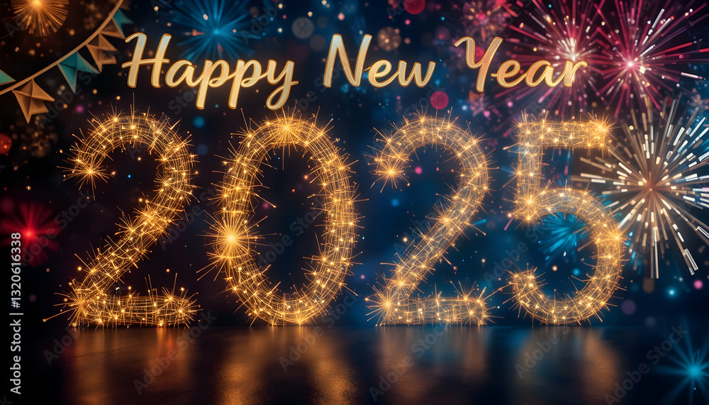 Sparkling New Year 2025 Celebration with Fireworks and Festive Cheer Sparkling New Year 2025 Celebration with Fireworks and Festive Cheer