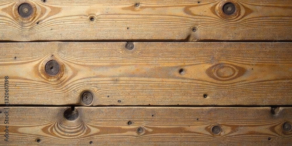 Naklejka premium Detailed Close-Up of Rustic Weathered Wooden Planks with Visible Knots and Grain