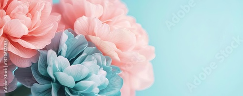 Floral illustration abstract background idea. Delicate pink and blue flowers against a soft pastel background, perfect for decoration.