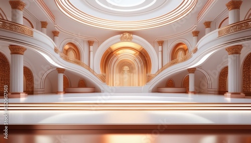 White golden ceremony award stage venue background.