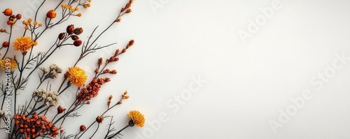 Floral illustration abstract background idea. Beautiful arrangement of colorful dried flowers on a soft background.