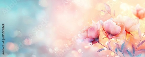 Floral illustration abstract background idea. Delicate peonies in soft pastel hues create a serene floral ambiance.