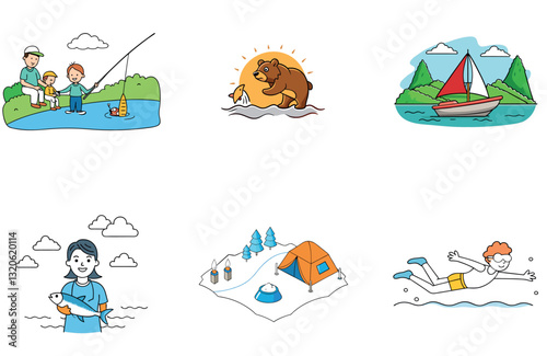 Hot Creamy Turkish Bundle. Delicious Fishing Collection Icons