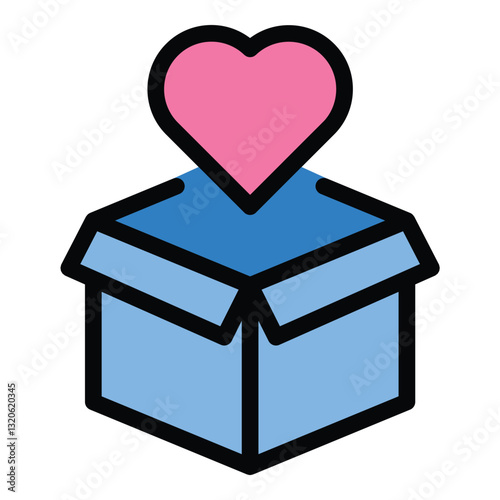 Donation icon in flat line style representing charity giving and generosity ideal for non-profits fundraising and social impact concepts.