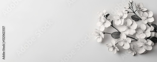 Floral illustration abstract background idea. Elegant white flowers arranged beautifully on a minimalistic background.