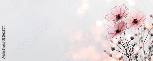 Floral illustration abstract background idea. Delicate pink flowers with a soft, dreamy background create a tranquil atmosphere.