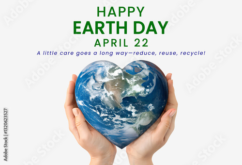 Earth Day Concept with Heart-Shaped Planet in Hands for Environmental Awareness. Earth day 2025 background concept. Environmental awareness concept. Our power, our planet.
