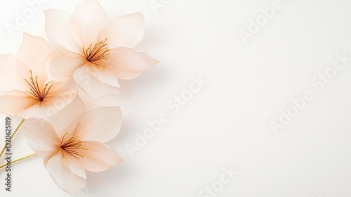 Floral illustration abstract background idea. Delicate pale flowers arranged beautifully on a soft white background.