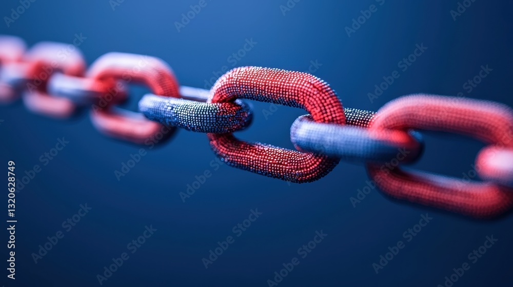 A close-up view of a stylized, colorful chain link against a dark background, highlighting its texture and vibrant hues. A close-up view of a stylized, colorful chain link against a dark background, highlighting its texture and vibrant hues.