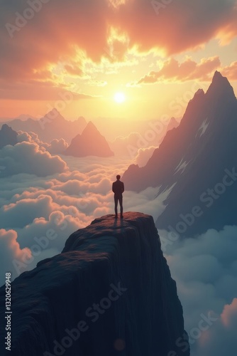 silhouette of a man on the top of mountain
