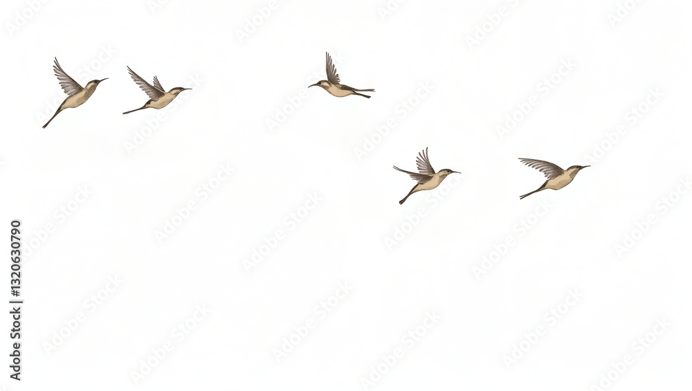 Obraz premium Title: A Whimsical Set of Flying Birds – Specifically Titmice