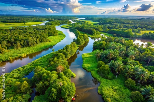 Aerial View of Byram Wetland River, Penang Island, Malaysia