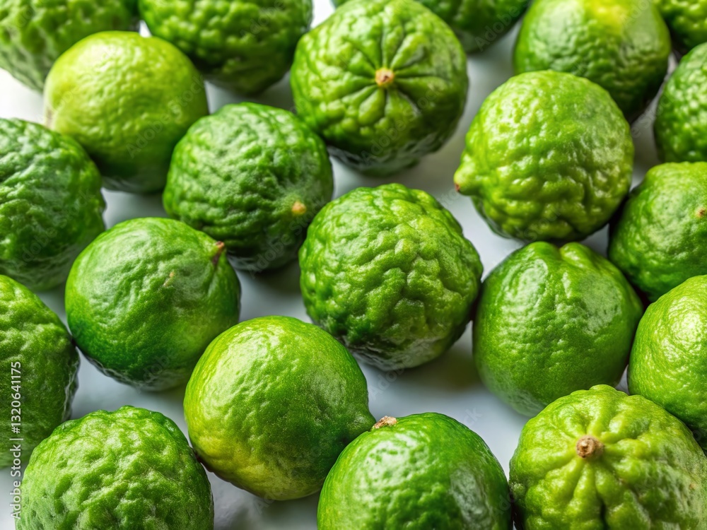 Aerial View of Fresh Kaffir Lime Fruits Isolated on White Background Aerial View of Fresh Kaffir Lime Fruits Isolated on White Background