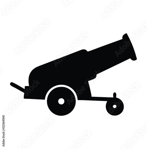 Old gun icon. Ship cannon. Black silhouette. Side view. Vector simple flat graphic illustration.military cannon vector icon silhouette