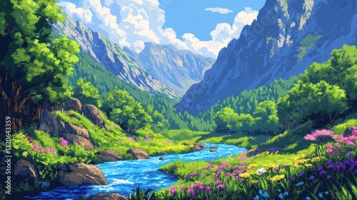 Scenic river flowing through majestic mountains nature landscape daytime serene beauty