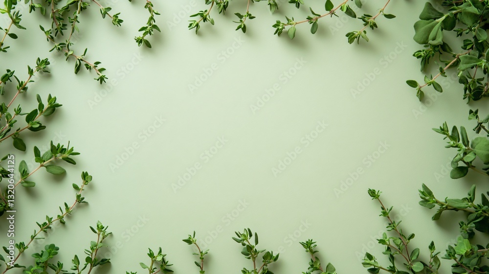 Naklejka premium Green herbs frame a blank background creating a natural aesthetic design