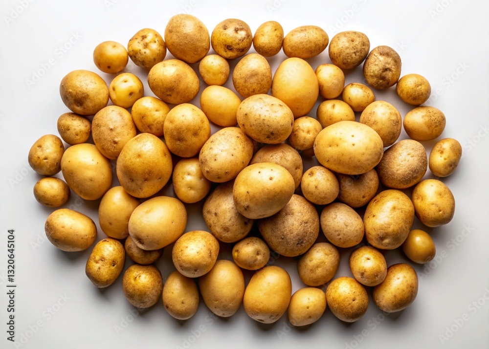 Aerial View of Isolated Potatoes on White Background - Culinary Design Elements Aerial View of Isolated Potatoes on White Background - Culinary Design Elements