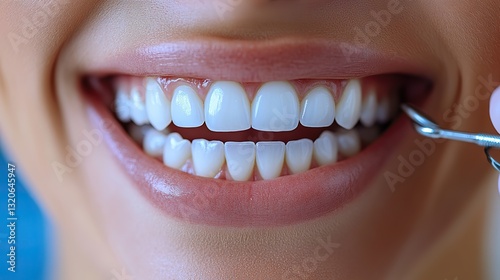 Dentist examining patient's perfect teeth with mirror and probe close up showcasing excellent oral hygiene and dental care.