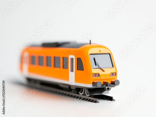 Yellow modern commuter train isolated on white background high speed public transport for urban mobility and efficient rail network system photo