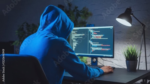 Mysterious Hacker Coding in a Dark Room