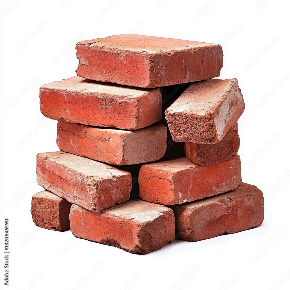 Stacked Red Bricks on a White Background for Construction and Design Stacked Red Bricks on a White Background for Construction and Design