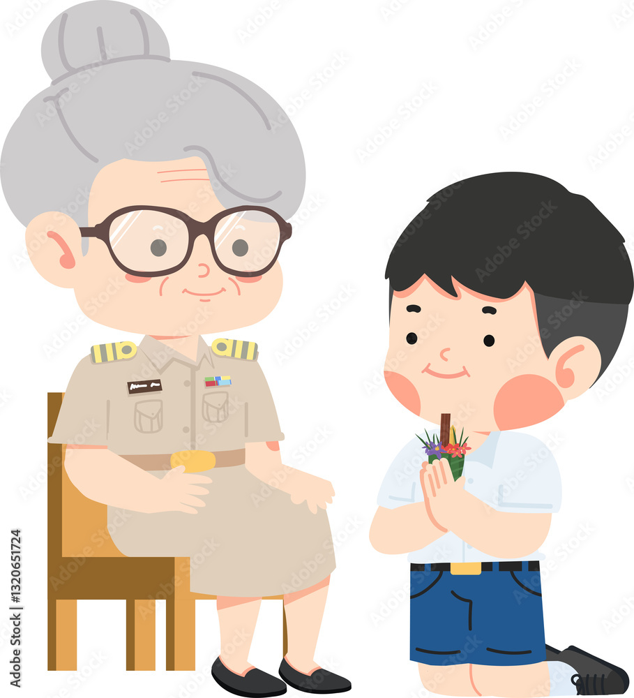 Boy is paying respect to the teacher cartoon Boy is paying respect to the teacher cartoon