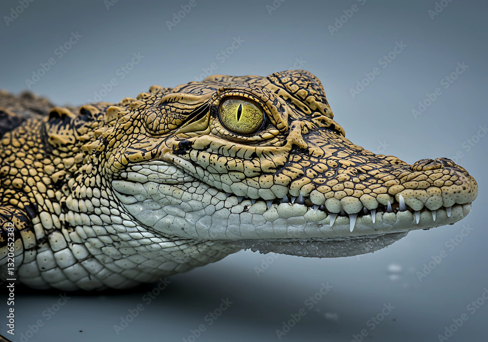 Fototapeta premium Close-up Portrait of a Young Crocodile with Golden Eye