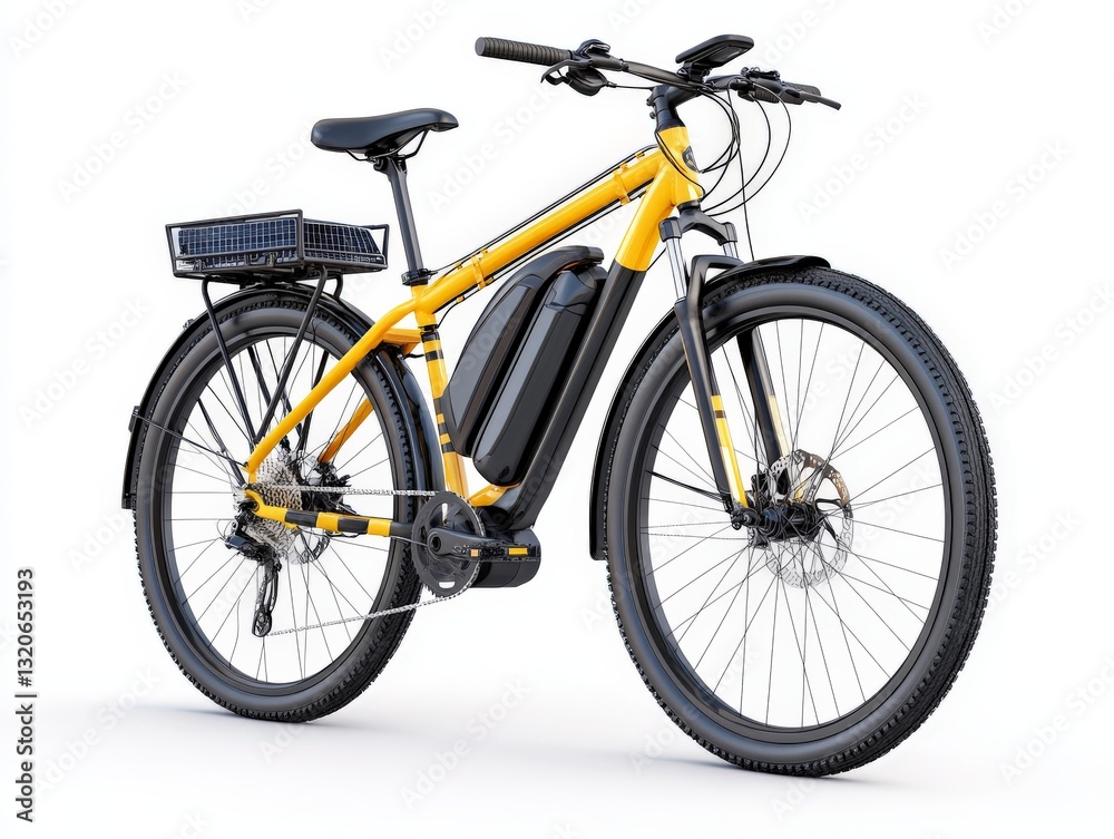 Fototapeta premium High performance yellow electric mountain bike with rugged tires and advanced suspension system for extreme outdoor sports and off road cycling