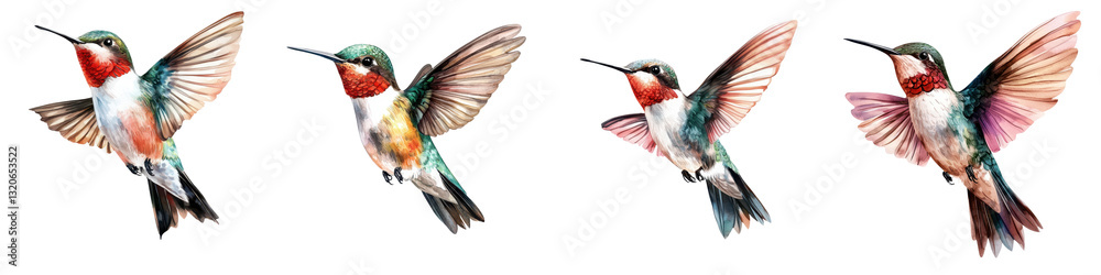 Fototapeta premium Vibrant Hummingbird in High Speed Motion with Blurred Wings Gracefully Hovering Over Blooming Flowers in Natural Environment