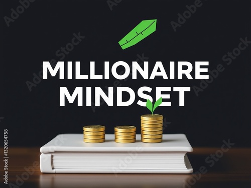 Stacked coins displaying the phrase millionaire minds signifying wealthy thinking and success