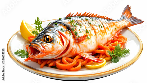 Fresh fish cooked and served on a plate 