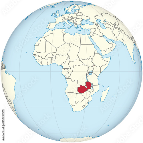 Detailed national location map of ZAMBIA within the great continent of Africa