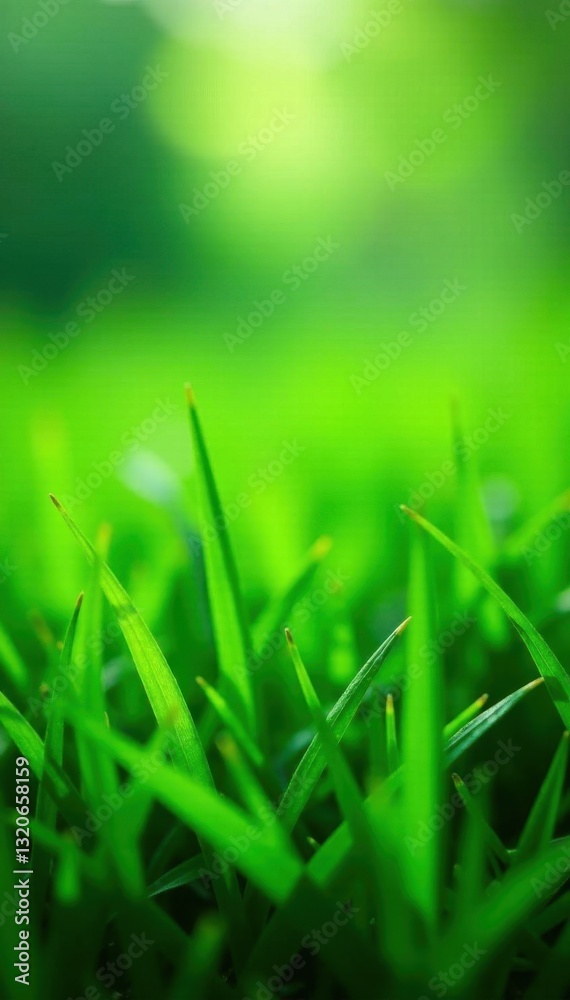 Fototapeta premium Lush, dew-kissed blades of emerald green grass , flora, rural, texture