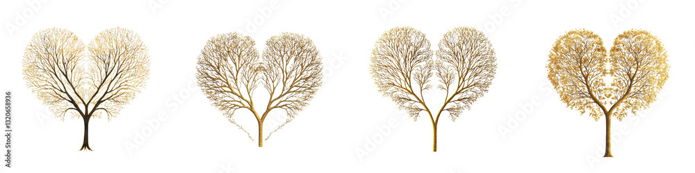 Obraz premium tree silhouettes in the shape of hearts representing the connection between nature love and growth These minimalist botanical convey a sense of romance elegance and the beauty of the natural world