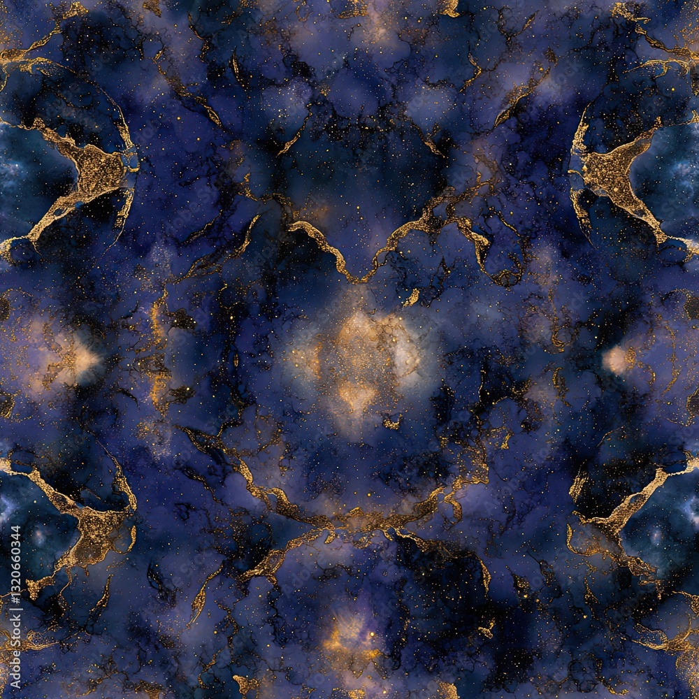 Fototapeta premium Celestial Nebula Seamless Pattern Deep Blues Purples Golden Hues